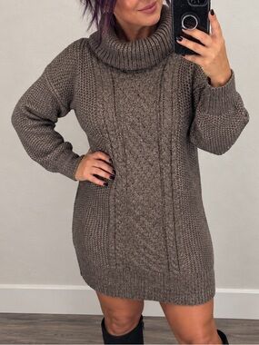 Cottagecore American Eagle Cable Knit Sweater Dress Brown Size M